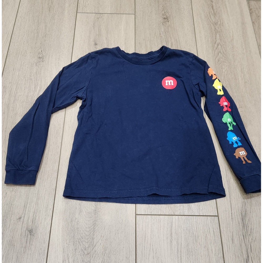 M&M's Navy‎ Blue Long Sleeve Graphic T-Shirt Kids Size Medium 7/8 Cotton Tee